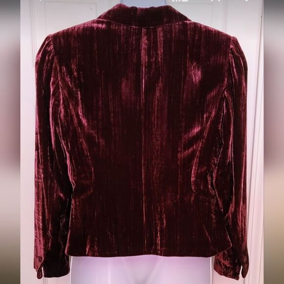 #077 Semantiks - Burgundy Maroon-colored Velour Blazer - Picture 3 of 6